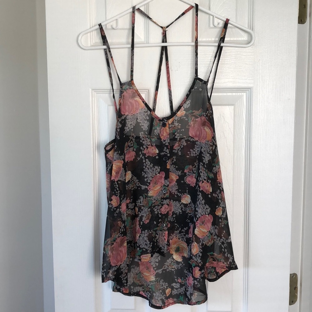 Sheer black Lush tank with floral pattern. Size XS